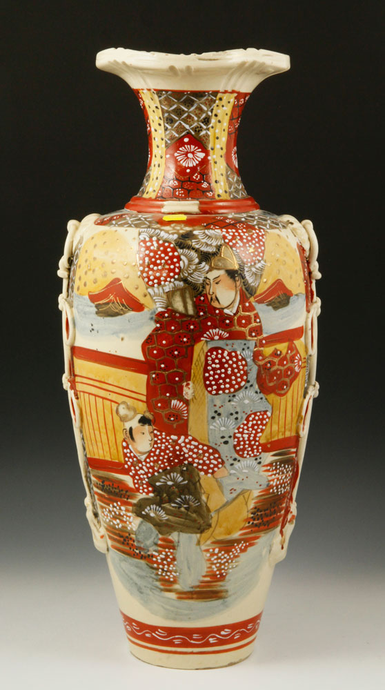 Appraisal: - Japanese Satsuma Vase Satsuma vase Japan with decorative knot