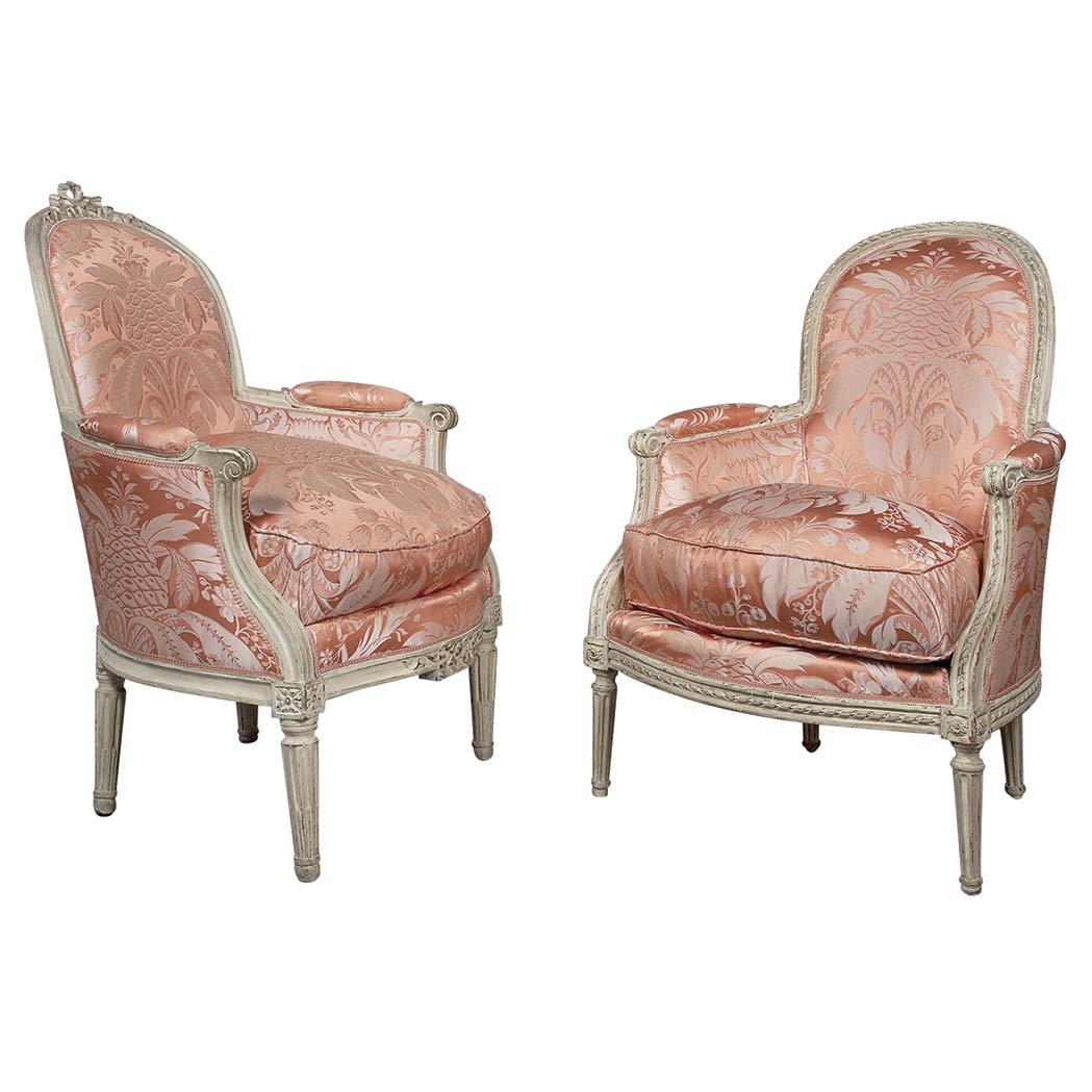 Appraisal: Associated Pair of Louis XVI Painted Bergeres Late th century