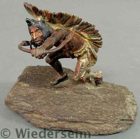 Appraisal: Cold painted bronze figure of an American Indian signed Kaubo