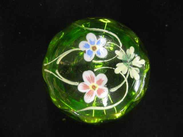 Appraisal: Victorian Enameled Art Glass Dresser Box floral on emerald ''