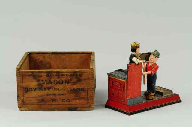 Appraisal: MASON MECHANICAL BANK WITH BOX Shepard Hardware Co designed by