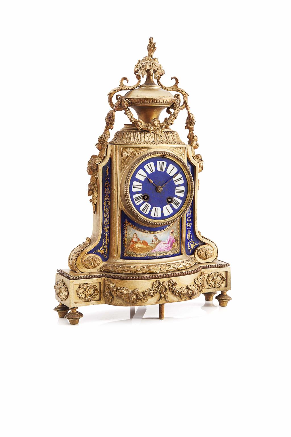 Appraisal: FRENCH GILT METAL AND PORCELAIN MOUNTED MANTEL CLOCK LATE TH