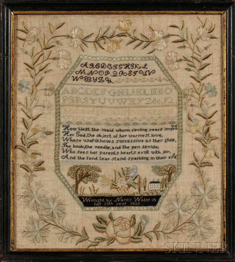 Appraisal: Needlework Sampler executed by Nancy Wilder Leominster Massachusetts the sampler