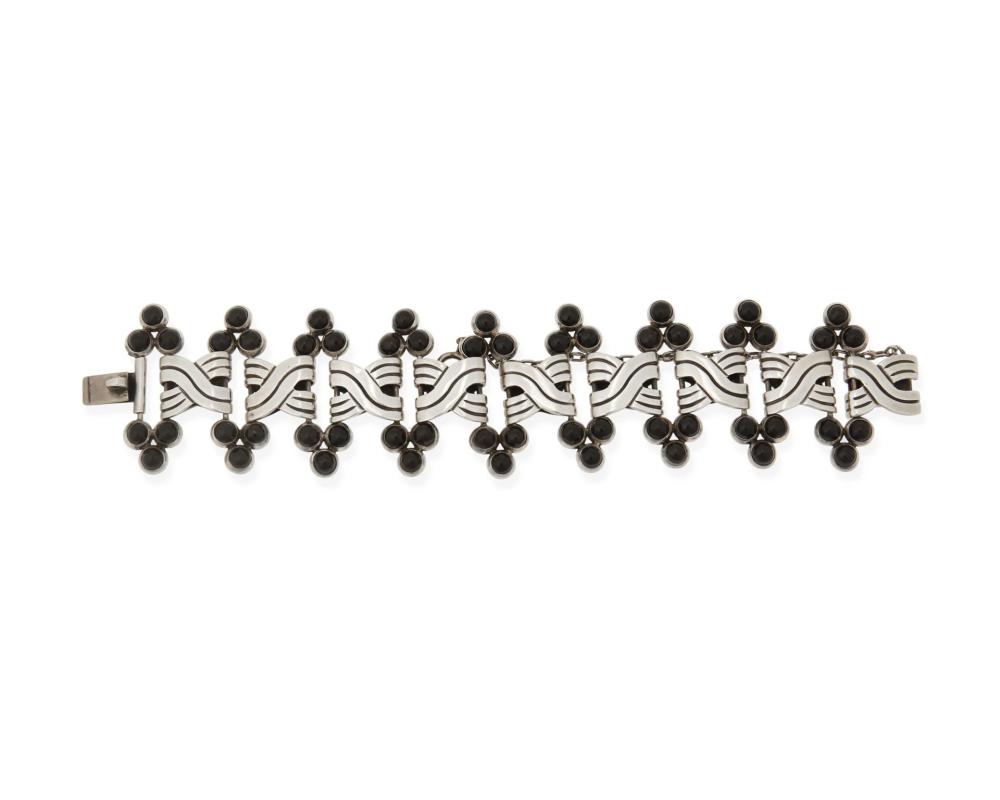 Appraisal: Hector Aguilar - Mexican A silver and onyx bracelet circa