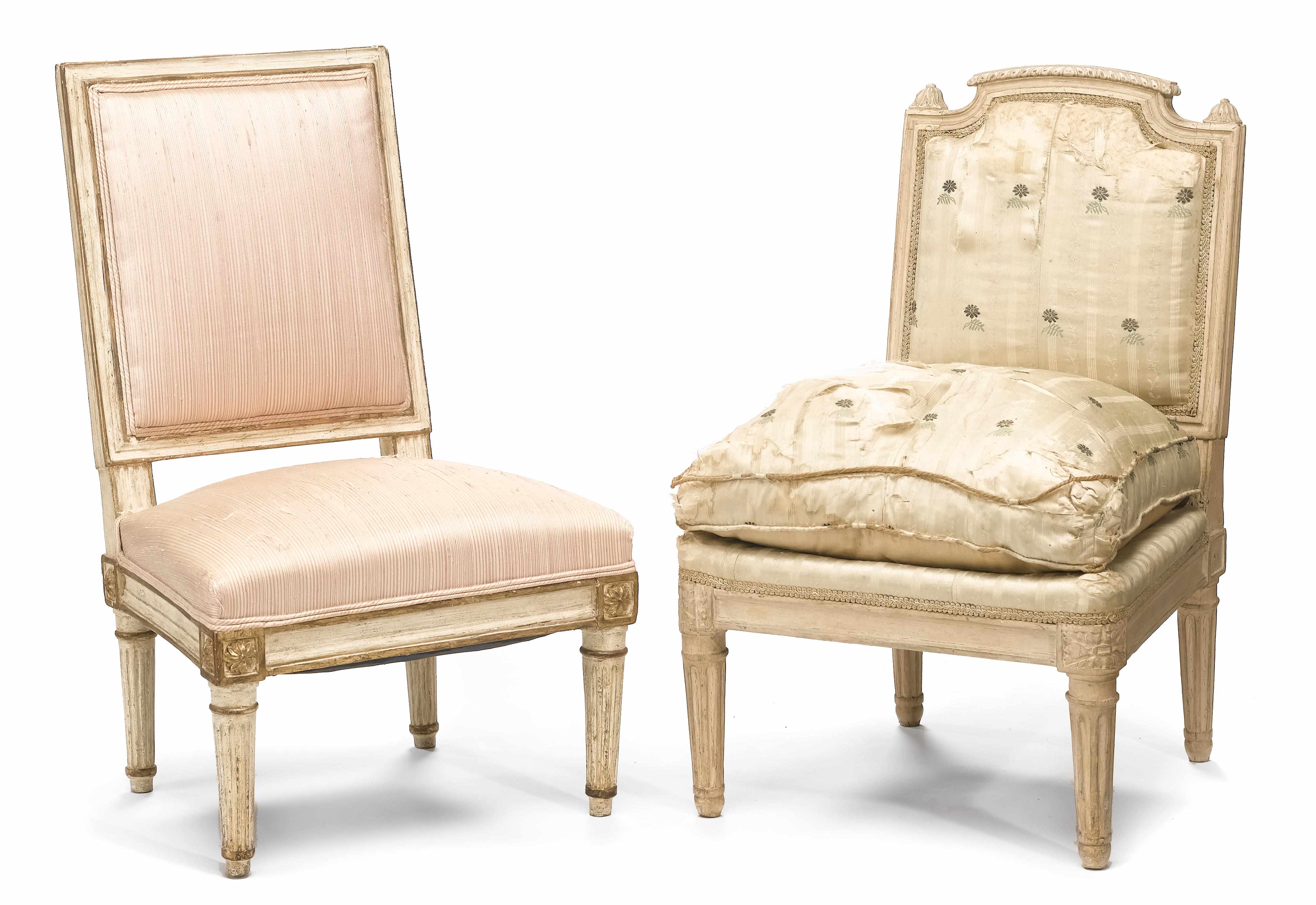 Appraisal: Two Louis XVI paint decorated chauffeuses fourth quarter th century