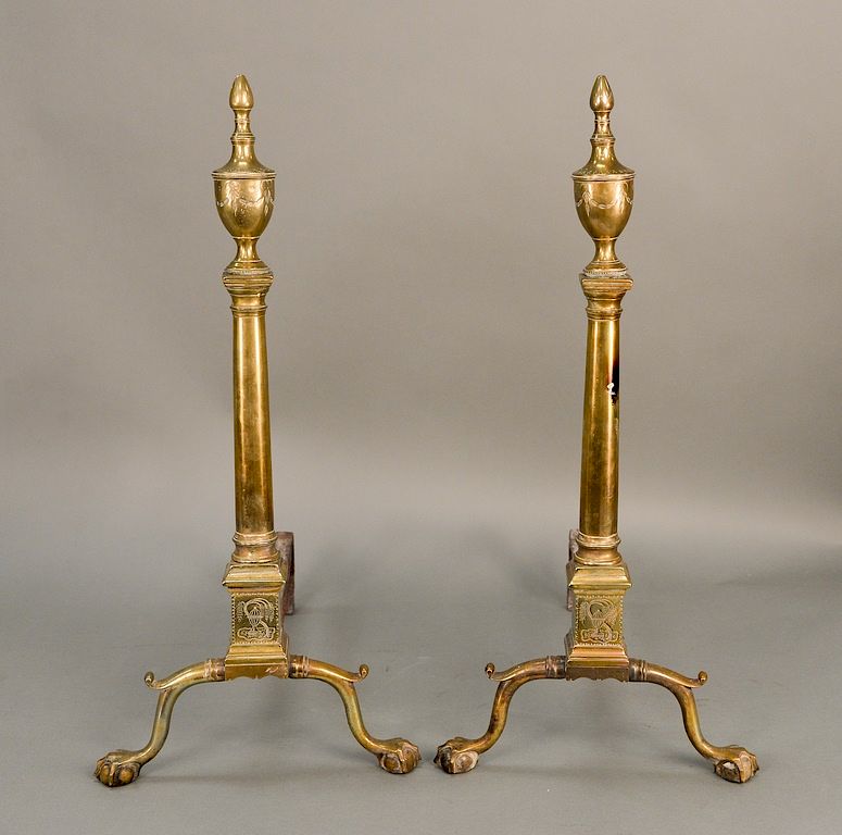 Appraisal: Pair of Chippendale brass andirons each with top finial over