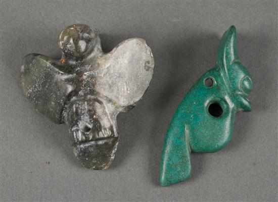 Appraisal: Two Chinese archaic style carved stone pendants modeled as birds