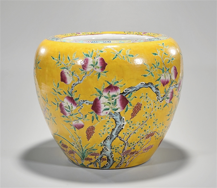 Appraisal: Chinese enameled porcelain water pot yellow glaze with floral and