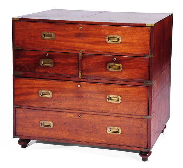 Appraisal: A VICTORIAN MAHOGANY CAMPAIGN SECRETAIRE CHEST CONSTRUCTED IN TWO SECTIONS