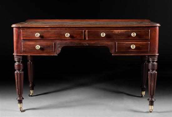 Appraisal: Edwardian Sheraton style mahogany writing desk with inset tooled leather