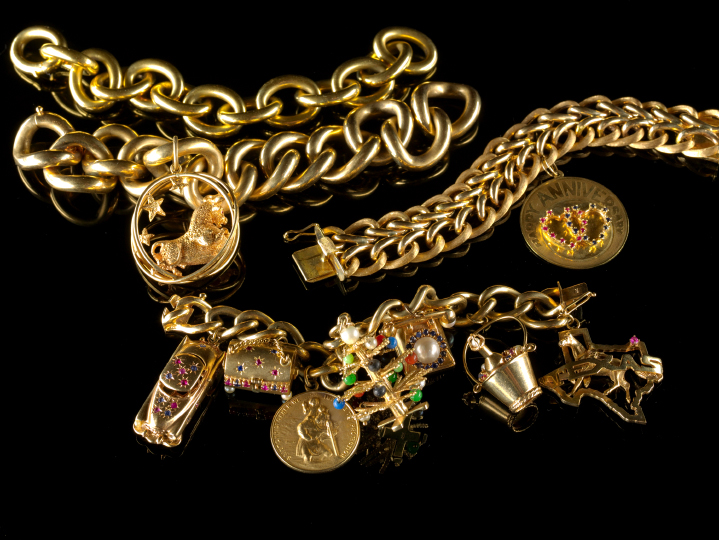 Appraisal: Lady's -Karat Yellow Gold Happy Anniversary Charm Bracelet the circular