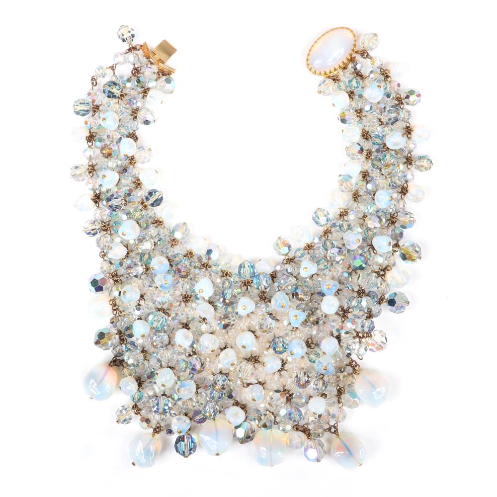 Appraisal: VINTAGE SAKS FIFTH AVENUE S JEWEL ENCRUSTED WOVEN BIB NECKLACE