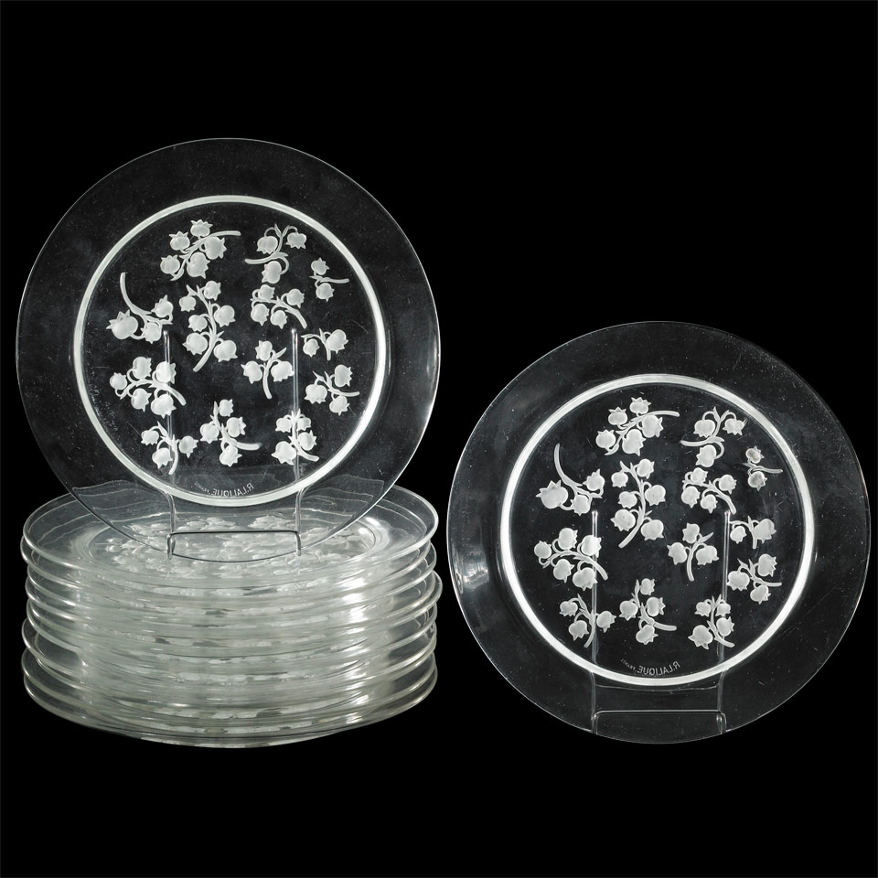 Appraisal: Muguet Twelve Lalique Glass Plates c stenciled marks R LALIQUE