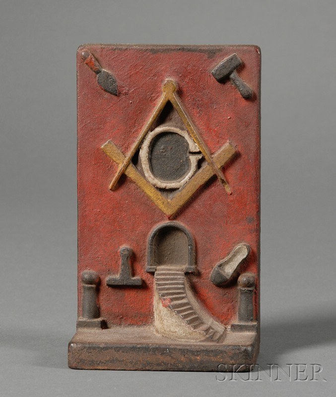 Appraisal: Masonic Painted Cast Iron Doorstop America early th century ht