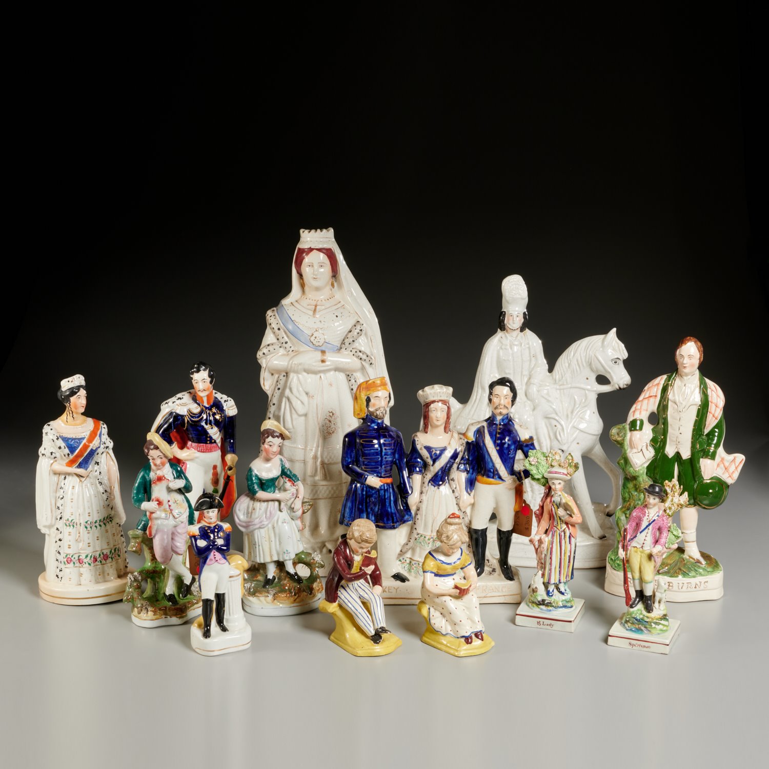 Appraisal: NICE COLLECTION ANTIQUE STAFFORDSHIRE FIGURES th th c English pieces