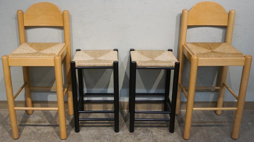 Appraisal: Pair of Stained Fruitwood Rush Seat Stools and A Pair