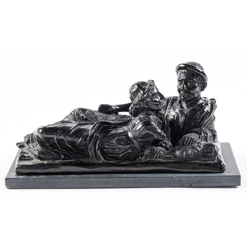 Appraisal: A bronze sculpture of two reclining figures th c black