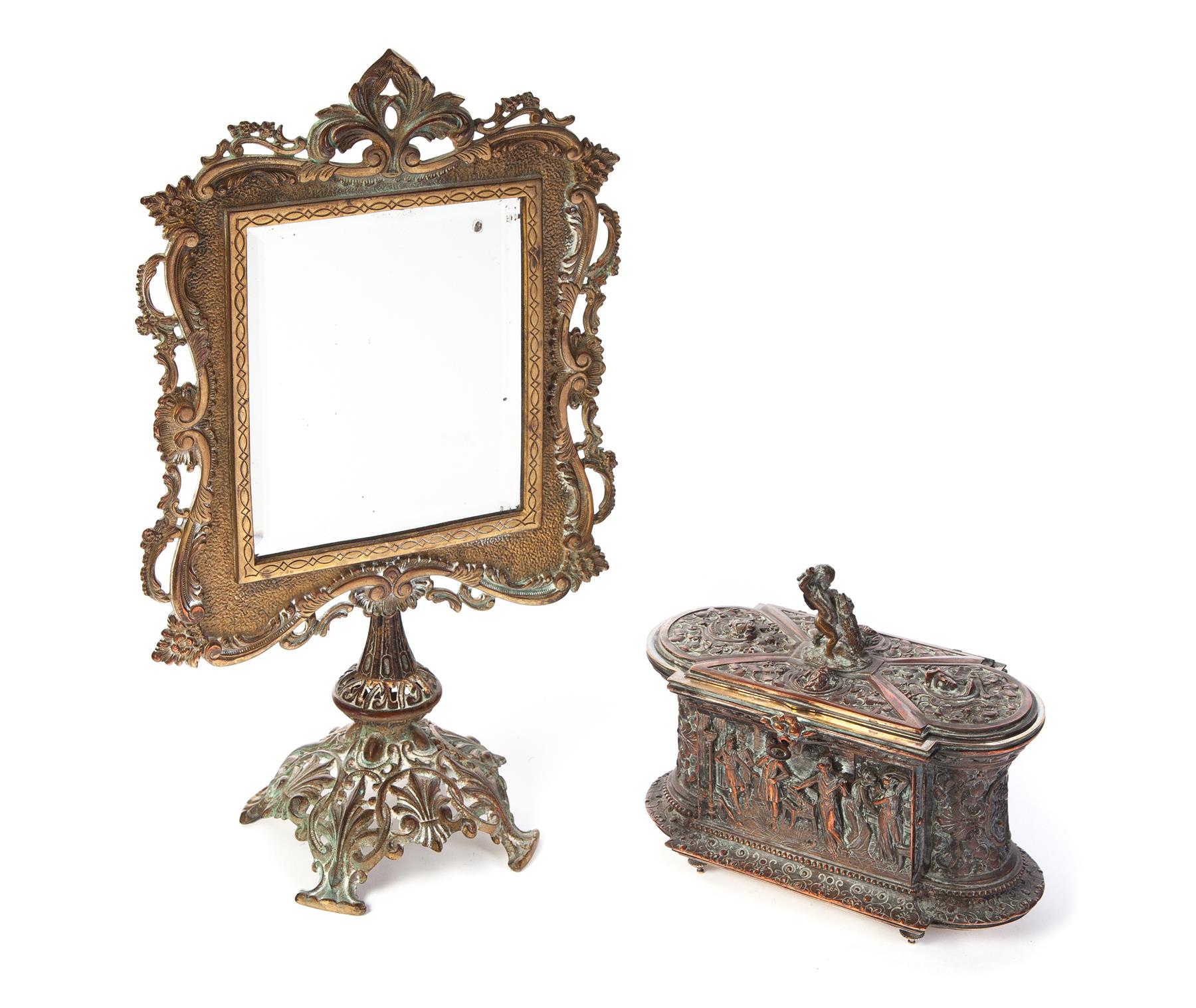 Appraisal: DRESSER MIRROR AND A JEWELRY CASKET European late th century