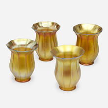 Appraisal: Quezal SHADES SET OF FOUR USA c hand-blown glass h