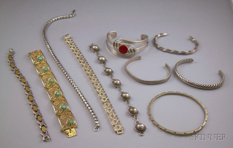 Appraisal: Small Group of Assorted Silver Bracelets and a Necklace including