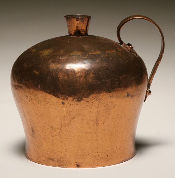 Appraisal: Early copper jug with strap handle th C dovetailed construction