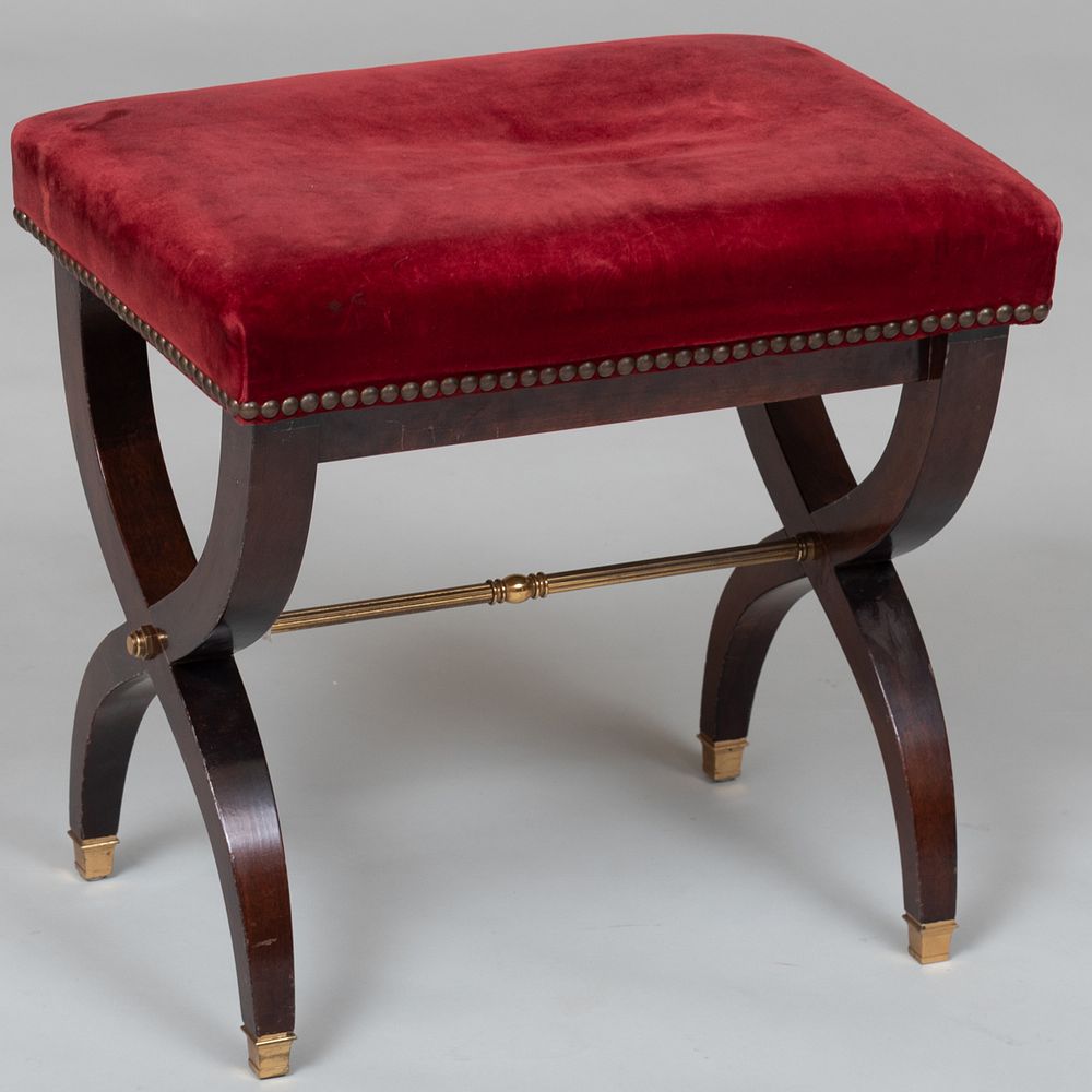 Appraisal: Empire Style Brass-Mounted Mahogany Tabouret Fitted with a red velvet