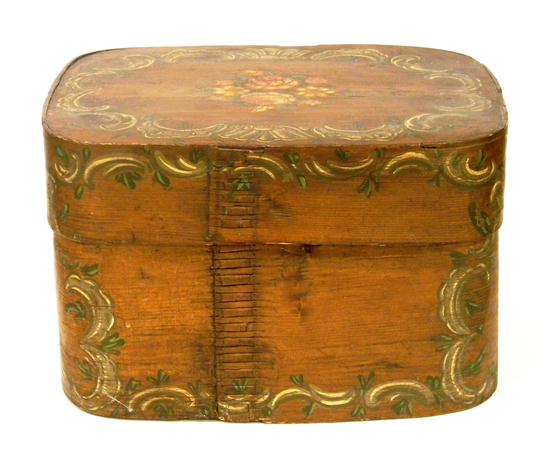 Appraisal: Paint decorated band box large oblong with cover painted floral