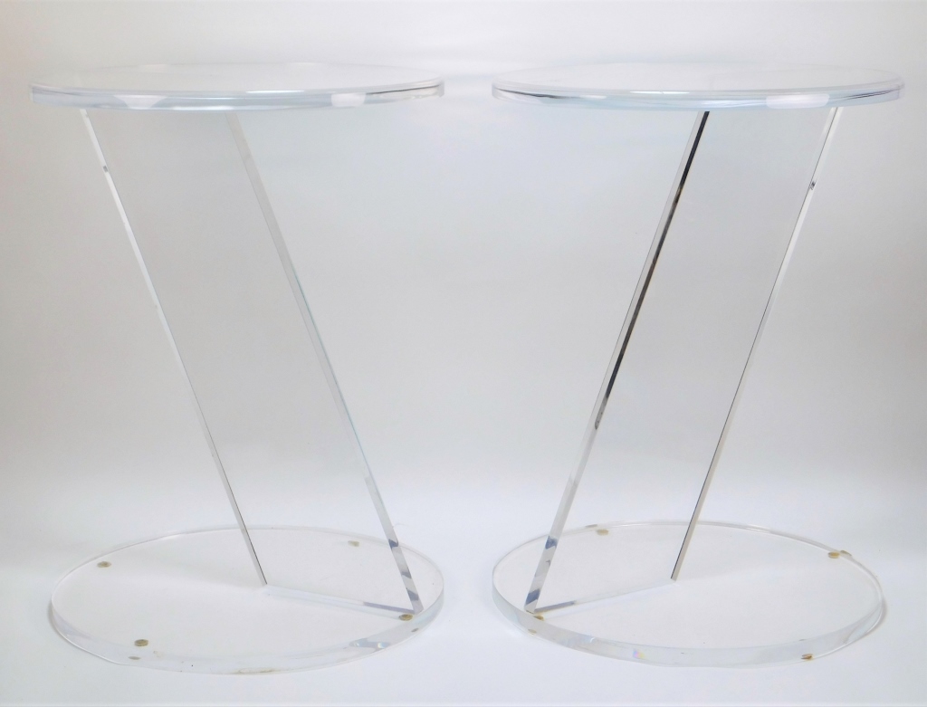 Appraisal: PR MCM ROUND CLEAR LUCITE Z SIDE TABLES United States