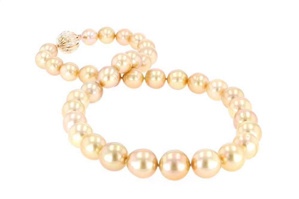 Appraisal: Rare Natural Golden South Sea Pearl k Necklace Featured in