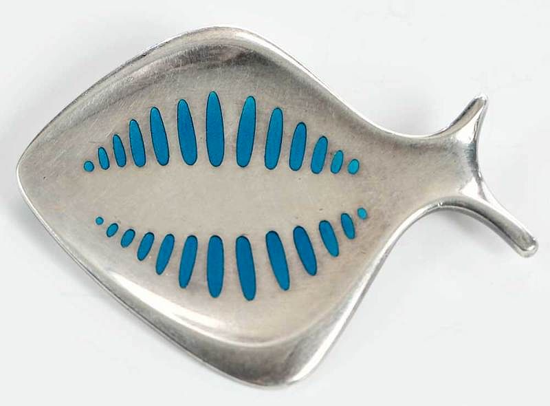 Appraisal: Georg Jensen Sterling Brooch design Henning Koppel blue resin enamel