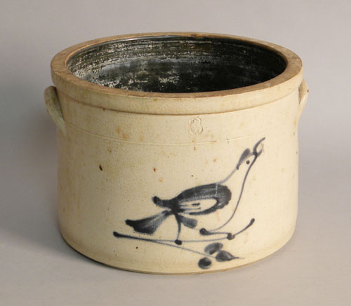 Appraisal: Stoneware crock with bird decoration th c h dia