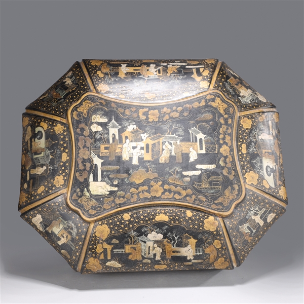 Appraisal: Chinese gilt black lacquer covered wood box some loss to