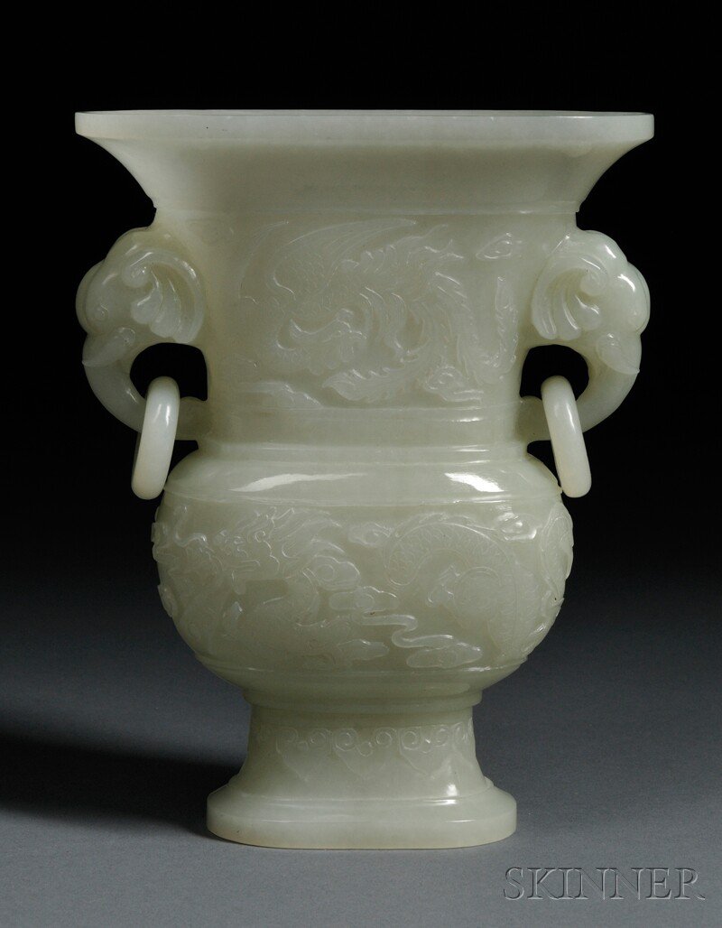 Appraisal: Stone Gu Vase China th th century the flattened bulbous