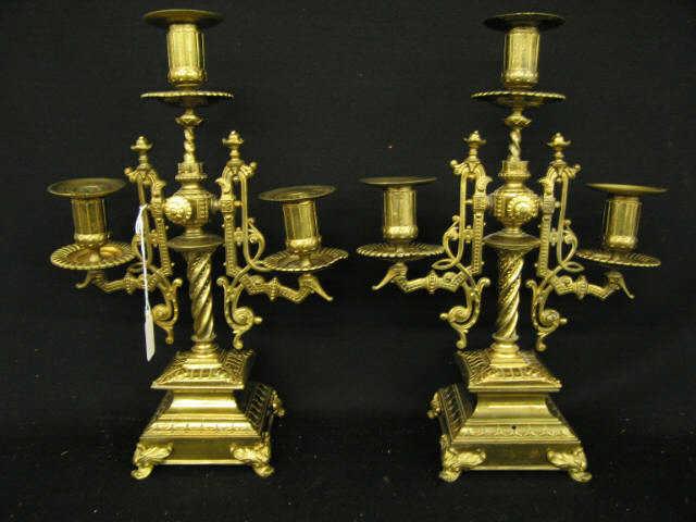 Appraisal: Pair of French Victorian Brass Candelabra triple light tall