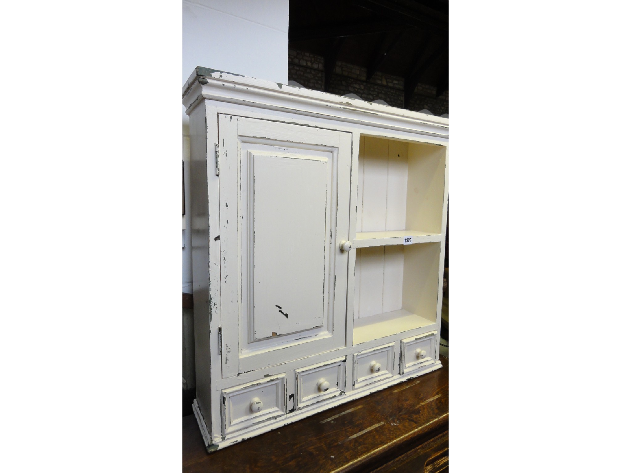 Appraisal: A small pine wall hanging kitchen cupboard with cream painted