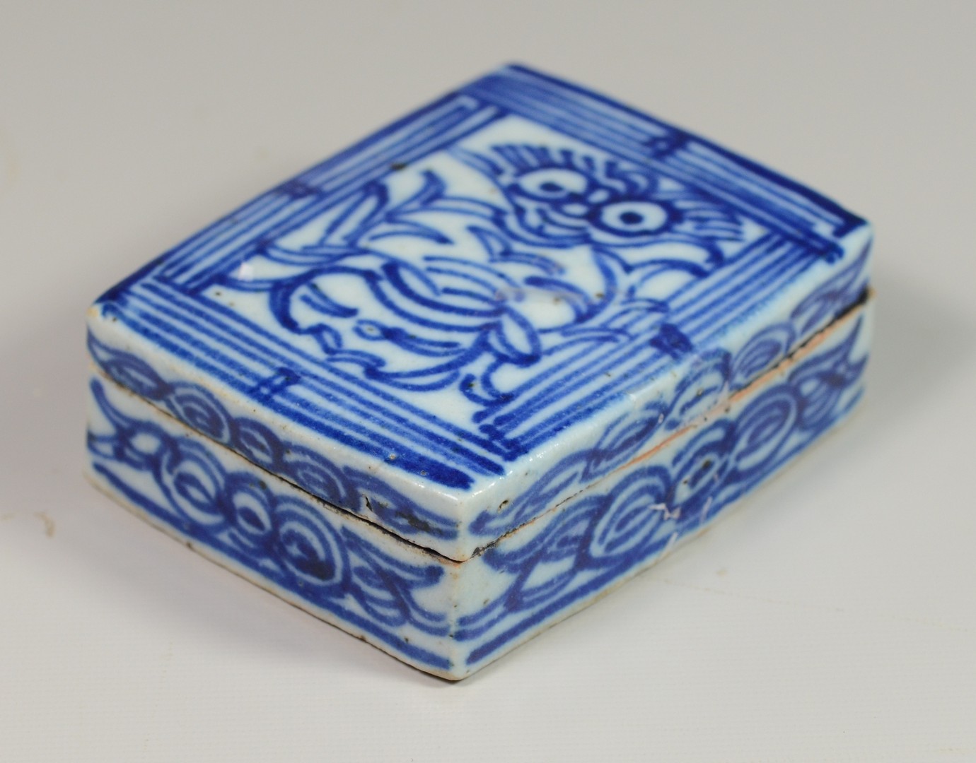 Appraisal: Rectangular porcelain paste box with figural decoration to lid wax