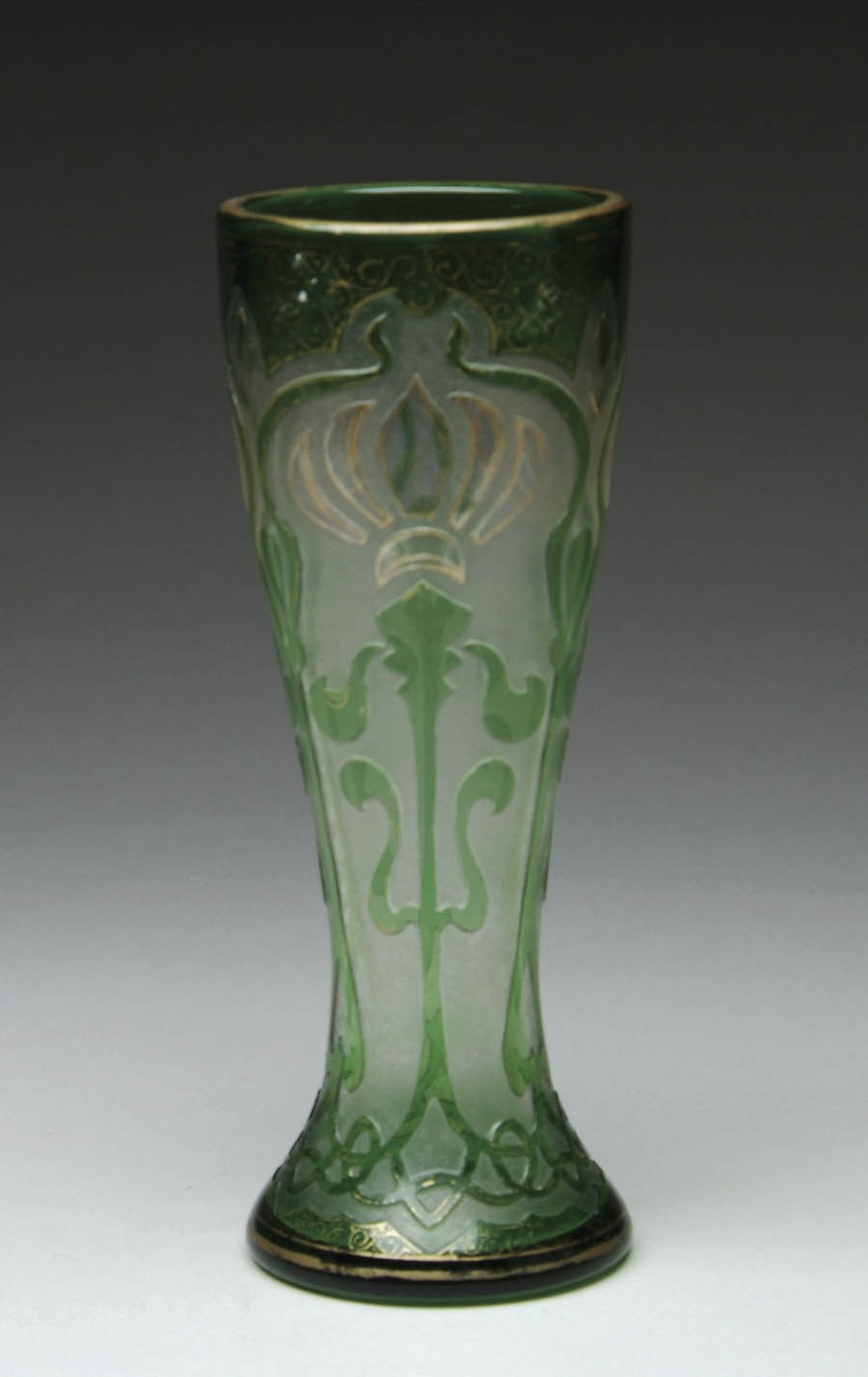 Appraisal: HONESDALE CAMEO VASE Lime green cut to clear Honesdale vase