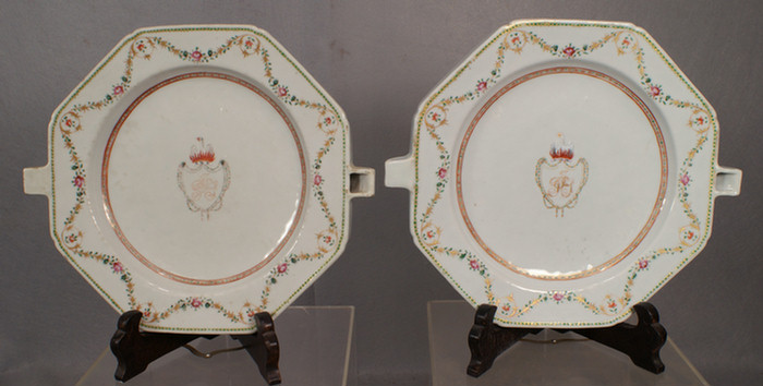 Appraisal: Pr of Chinese Export porcelain Armorial hot water dishes from