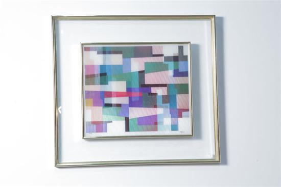 Appraisal: YAACOV AGAM SILKSCREEN Op-art lenticular silkscreen changes as it is