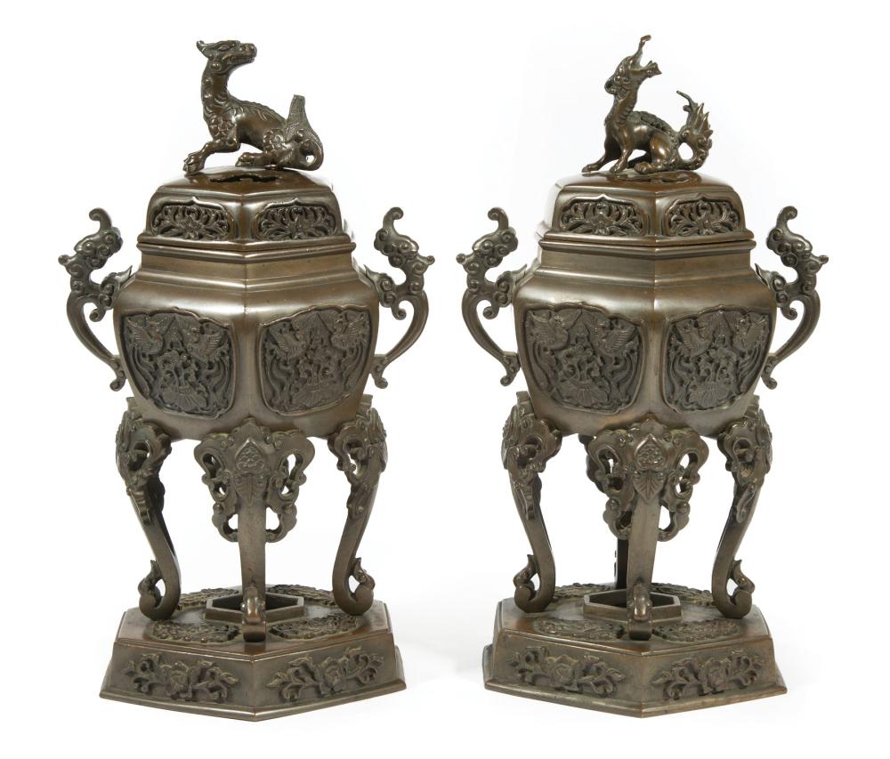 Appraisal: Two Chinese Bronze Covered Censers late th early th c