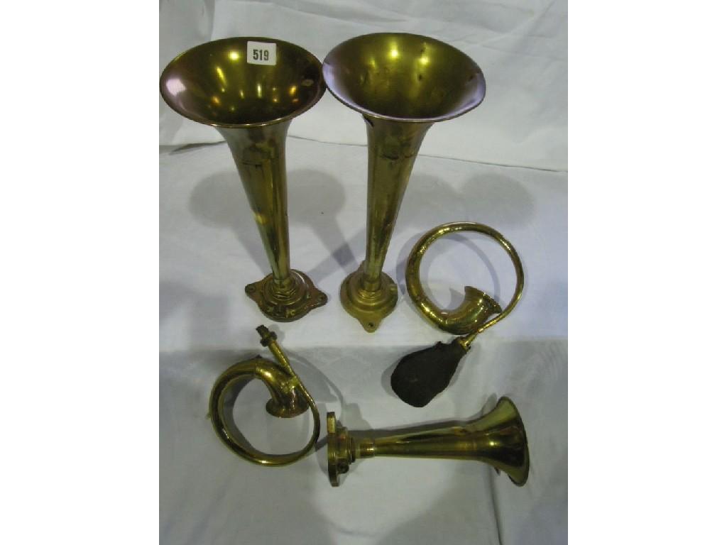 Appraisal: Three brass Desilux train horns stamped Desilux London and two