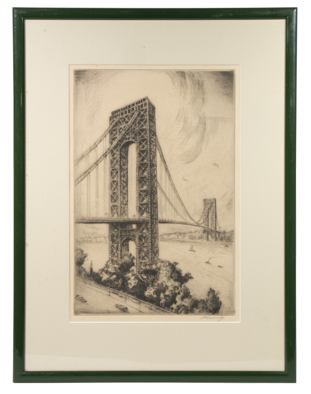 Appraisal: NAT LOWELL NY - George Washington Bridge etching pencil signed