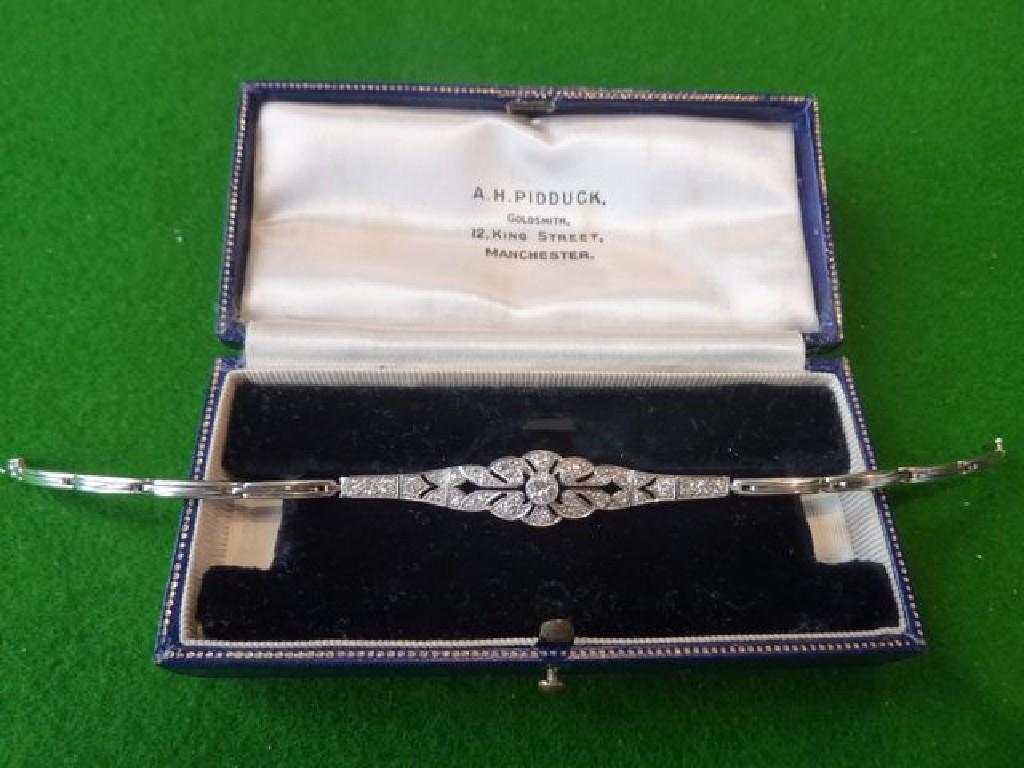 Appraisal: A white gold and diamond set Art Deco bracelet