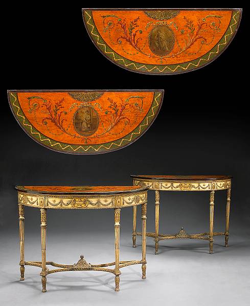 Appraisal: A pair of George III style paint decorated console tables