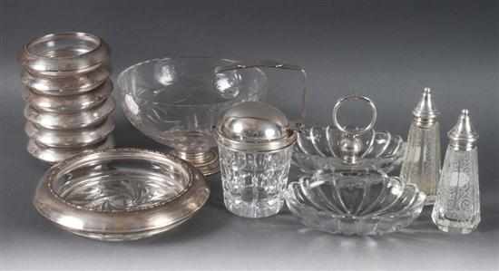 Appraisal: Assortment of sterling-silver-mounted glass table articles including a Frank Whiting