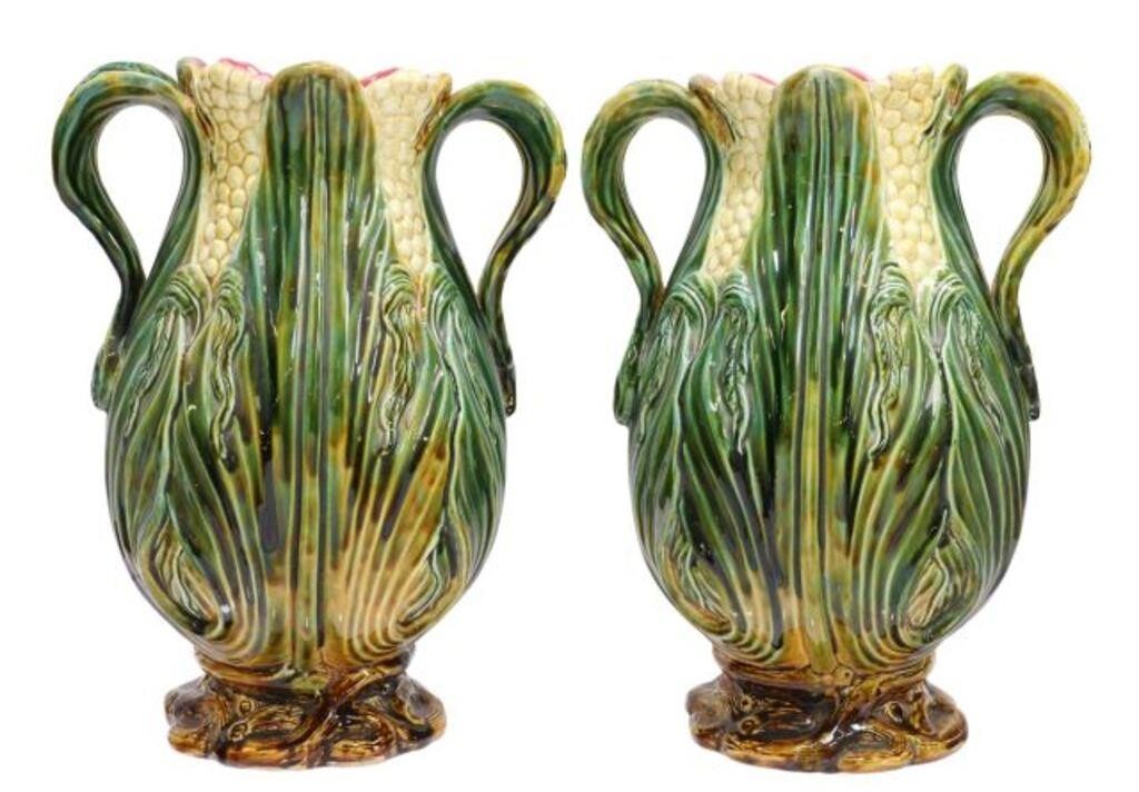 Appraisal: pair French majolica vases modeled as clustered ears of corn