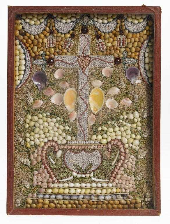 Appraisal: A SHELLWORK PICTURE OF CHRIST'S CROSS with heart and other