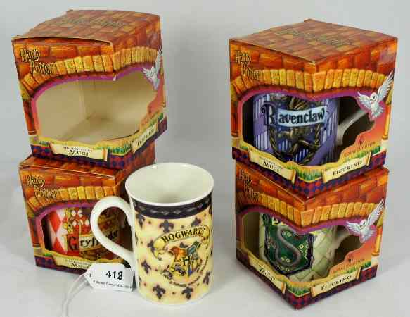 Appraisal: Royal Doulton Harry Potter Mugs Hufflepuff Slytherin Gryffindor and Ravenclaw