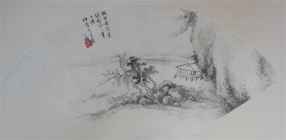 Appraisal: WANG SU XIAO MEI CHINESE - FAN LANDSCAPE PAINTING Ink