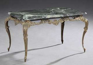 Appraisal: French Marble Top Louis XV Style Brass Coffee Tabl French